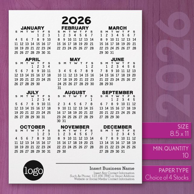 Basic Business Office-Logo mit Kalender Briefbogen (2026 Calendar)
