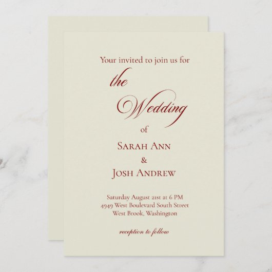 Basic & Elegant wedding Invitation beige Einladung (Vorne/Hinten)