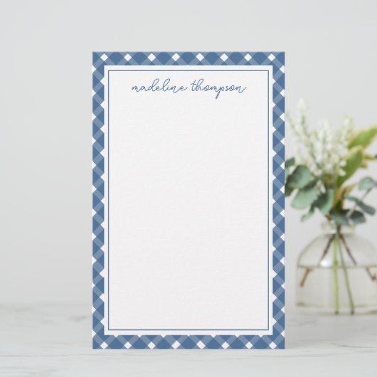 Basic Gingham Light Navy Blue Border Notepad Briefpapier (Stehend Vorderseite)