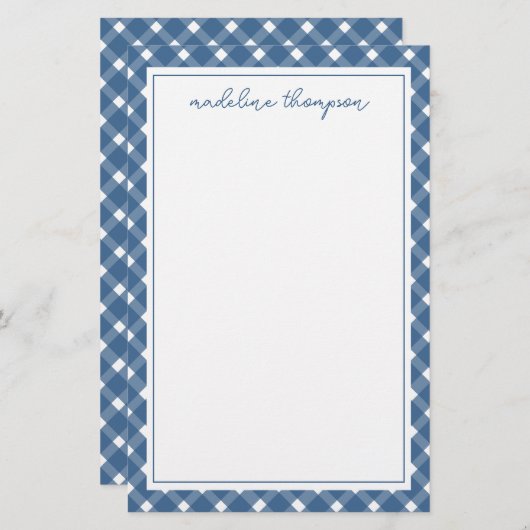 Basic Gingham Light Navy Blue Border Notepad Briefpapier (Vorne/Hinten)