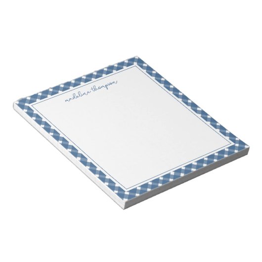 Basic Gingham Light Navy Blue Border Notepad Notizblock (angewinkelt)