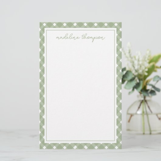 Basic Gingham Sage Green Border Briefpapier (Stehend Vorderseite)
