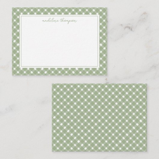 Basic Gingham Sage Green Border Mitteilungskarte (Vorne/Hinten)