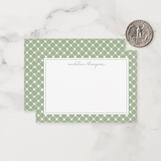 Basic Gingham Sage Green Border Mitteilungskarte (Vorderseite/Rückseite Beispiel)