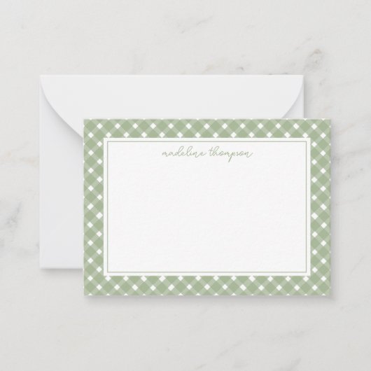 Basic Gingham Sage Green Border Mitteilungskarte (Vorderseite)