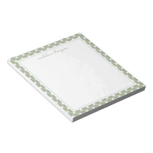 Basic Gingham Sage Green Border Notepad Notizblock (angewinkelt)