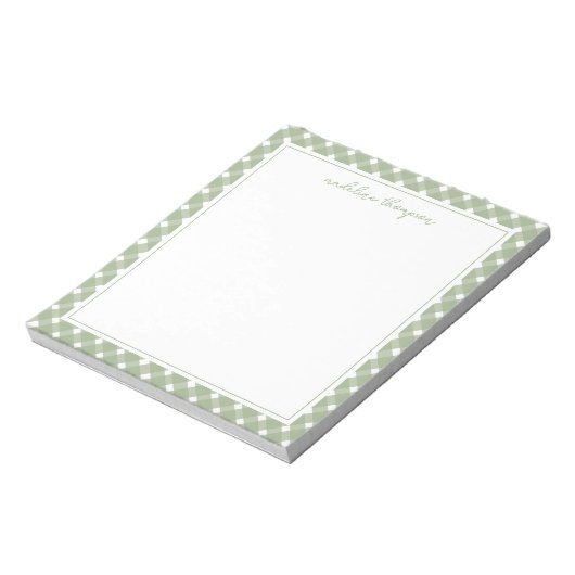 Basic Gingham Sage Green Border Notepad Notizblock (Rotiert)