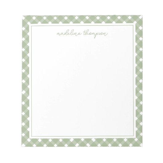 Basic Gingham Sage Green Border Notepad Notizblock (Vorderseite)