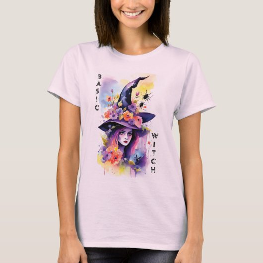 Basic Hexe Funny Halloween Floral T-Shirt (Vorderseite)