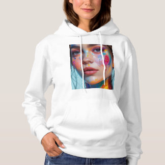 Basic hoodie with a colorful girl's face.