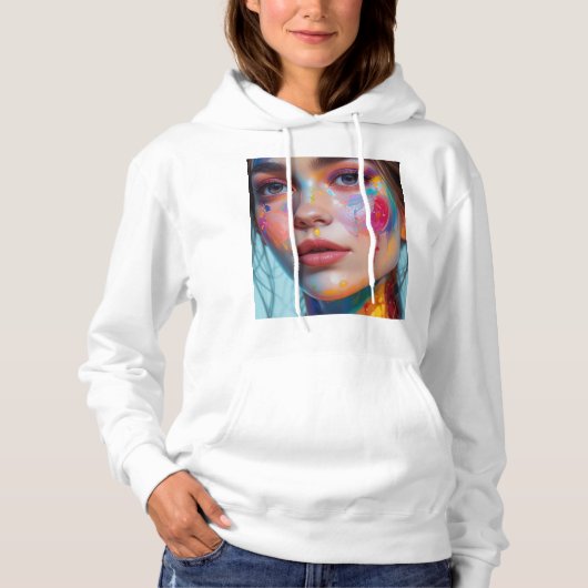 Basic hoodie with a colorful girl's face. (Vorderseite)