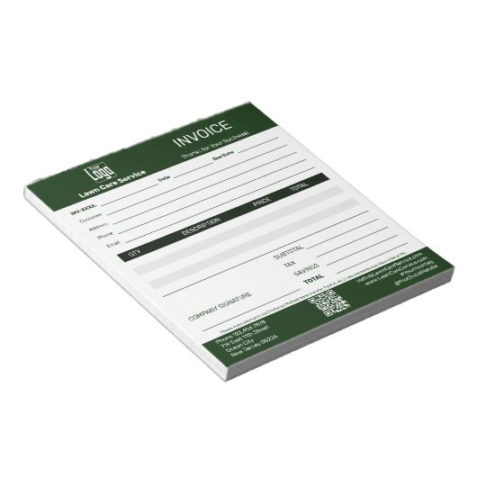 Basic Lawn Care Service Business Invoice Pad Notizblock (angewinkelt)
