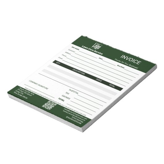 Basic Lawn Care Service Business Invoice Pad Notizblock (Rotiert)