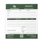 Basic Lawn Care Service Business Invoice Pad Notizblock (Vorderseite)