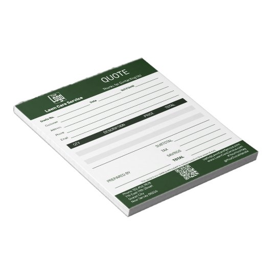 Basic Lawn Care Service Business Quote  Notizblock (angewinkelt)