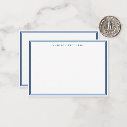 Basic Light Navy Blue Border Personalized Mitteilungskarte (Vorderseite/Rückseite Beispiel)