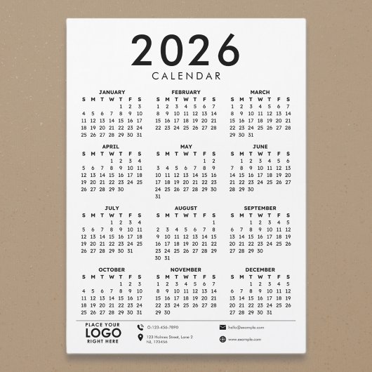 Basic Modern 2026 Corporate Logo Calendar Magnetkarte