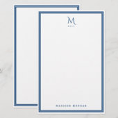 Basic Monogram Navy Blue Border Personalized  Briefpapier (Vorne/Hinten)