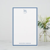 Basic Monogram Navy Blue Border Personalized  Briefpapier (Stehend Vorderseite)