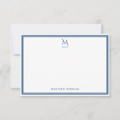 Basic Monogram Navy Blue Border Personalized  Mitteilungskarte (Vorderseite)