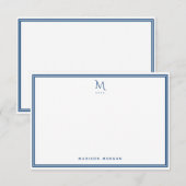 Basic Monogram Navy Blue Border Personalized  Mitteilungskarte (Vorne/Hinten)