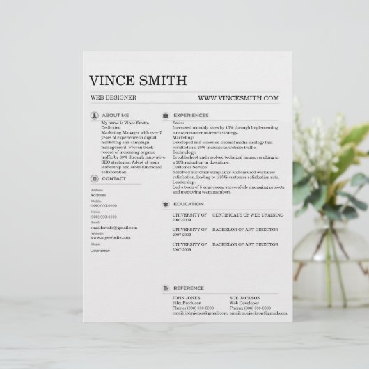 Basic Professional Resume Template Design Trendy 1 Briefbogen (Stehend Vorderseite)