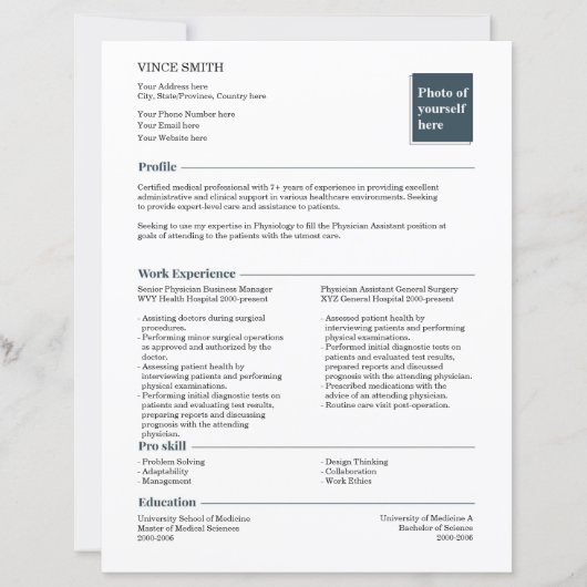 Basic Resume Template Design Easy Photo Job Search (Vorderseite)