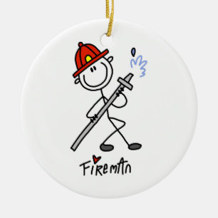 Basic Strichmännchen Fireman T - Shirt und Geschen Keramikornament