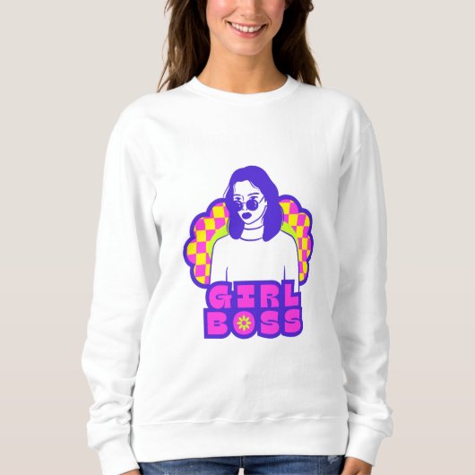 Basic Sweatshirt Girl Boss in Weiß (Vorderseite)
