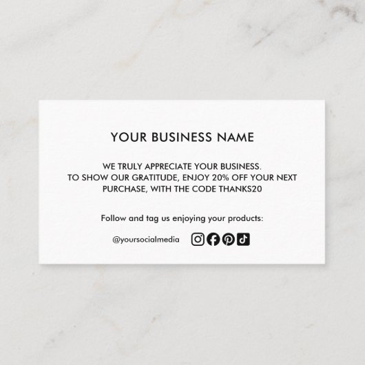 Basic Thank You Business Logo Business Discount Visitenkarte (Rückseite)