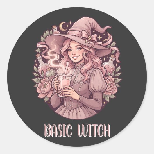 Basic Witch Pink Boba Tea Coquette Halloween Runder Aufkleber (Vorderseite)