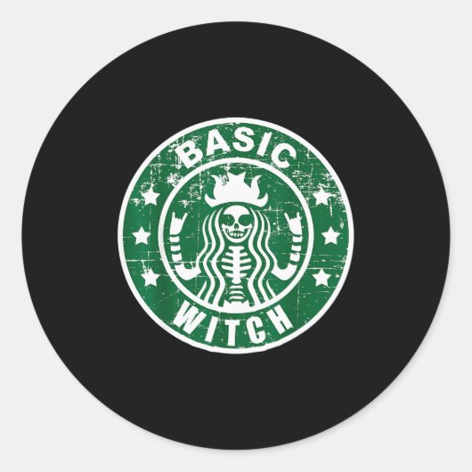 Basic Witch Shirt Women Halloween Distressed Runder Aufkleber (Vorderseite)