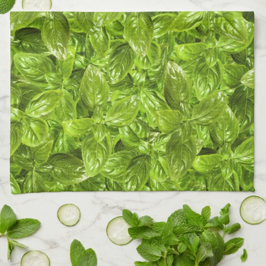 Basil-Blätter-Muster Geschirrtuch (Gefaltet)