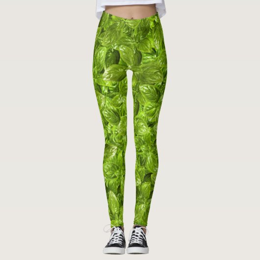 Basil-Blätter-Muster Leggings (Vorderseite)