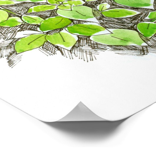 Basil Dragonfly Ink Zeichnend Wasserfarbe Poster (Ecke)