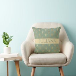 Basil Green und Gold Queen Bee Personalisiert Kissen