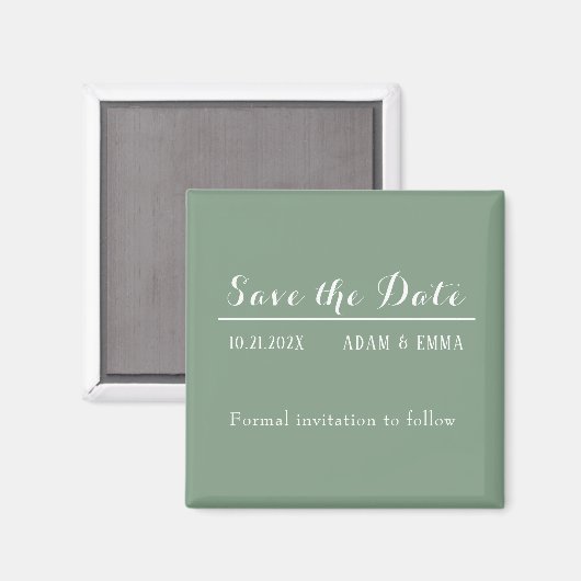Basil Green & White Save the Date Magnet (Vorderseite/Rückseite)