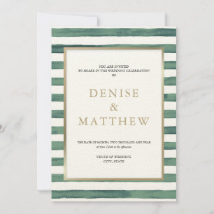 Basil Grüne Aquarellstreifen mit Goldschrift Einladung