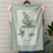 Basil Herb Kitchen Towel – Green Gingham Border Geschirrtuch