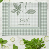 Basil Herb Kitchen Towel – Green Gingham Border Geschirrtuch (Gefaltet)