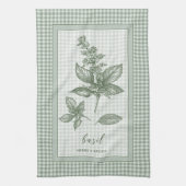 Basil Herb Kitchen Towel – Green Gingham Border Geschirrtuch (Vertikal)
