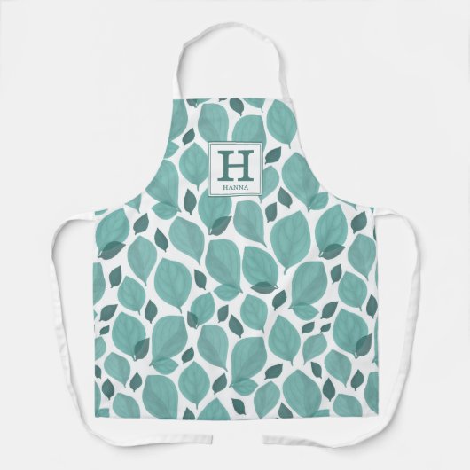 Basil Herb Leaf Muster Botanisches Monogramm Schürze (Vorderseite)