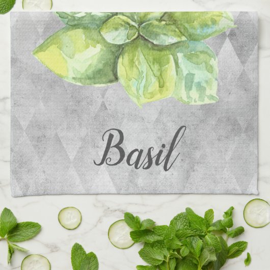 Basil Herb Watercolor Illustration Geschirrtuch (Gefaltet)