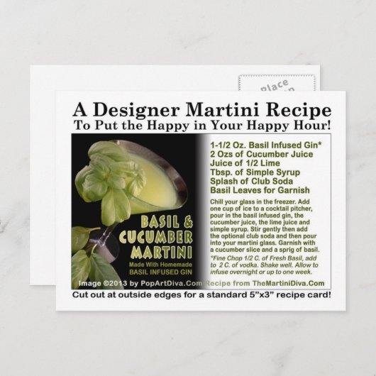 Basil Infused Gin Cucumber Martini Rezept Postkart Postkarte (Vorne/Hinten)
