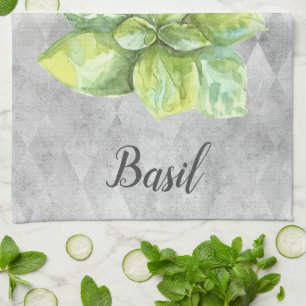 Basil-Kraut-Wasserfarben-Illustration Geschirrtuch