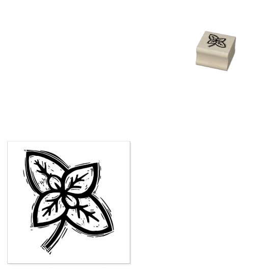 Basil Leaves Herbs Vegetable Rustic Linocut Gummistempel (Stempel)