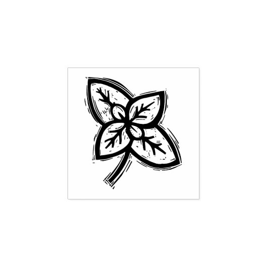 Basil Leaves Herbs Vegetable Rustic Linocut Gummistempel (Prägung)