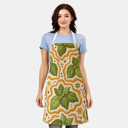 Basil Pattern Kitchen Apron Schürze (Getragen)