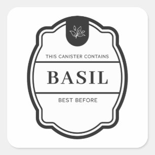 Basil Spice jar Labels Quadratischer Aufkleber