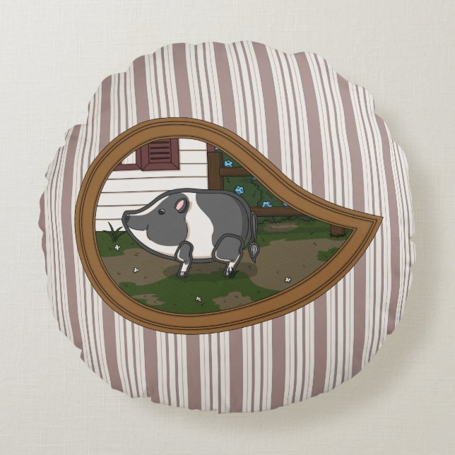 Basil the Pig Round Pillow Rundes Kissen (Vorderseite)